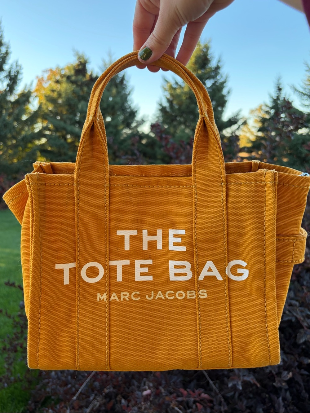 Marc Jacobs cotton canvas small tote bag sunflower yellow crossbody purse